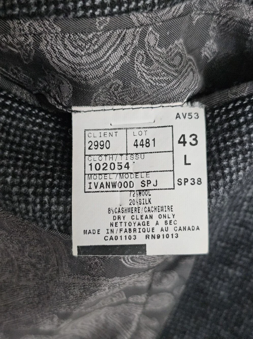 Jack Victor Collection 43L Ivanwood Sport Coat Wool Silk Cashmere Gray Blazer